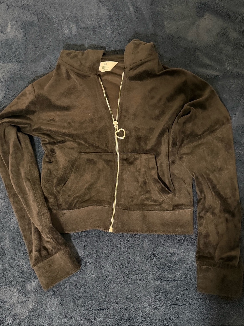 H&M Dark Brown Velour Zip-Up Bomber Jacket